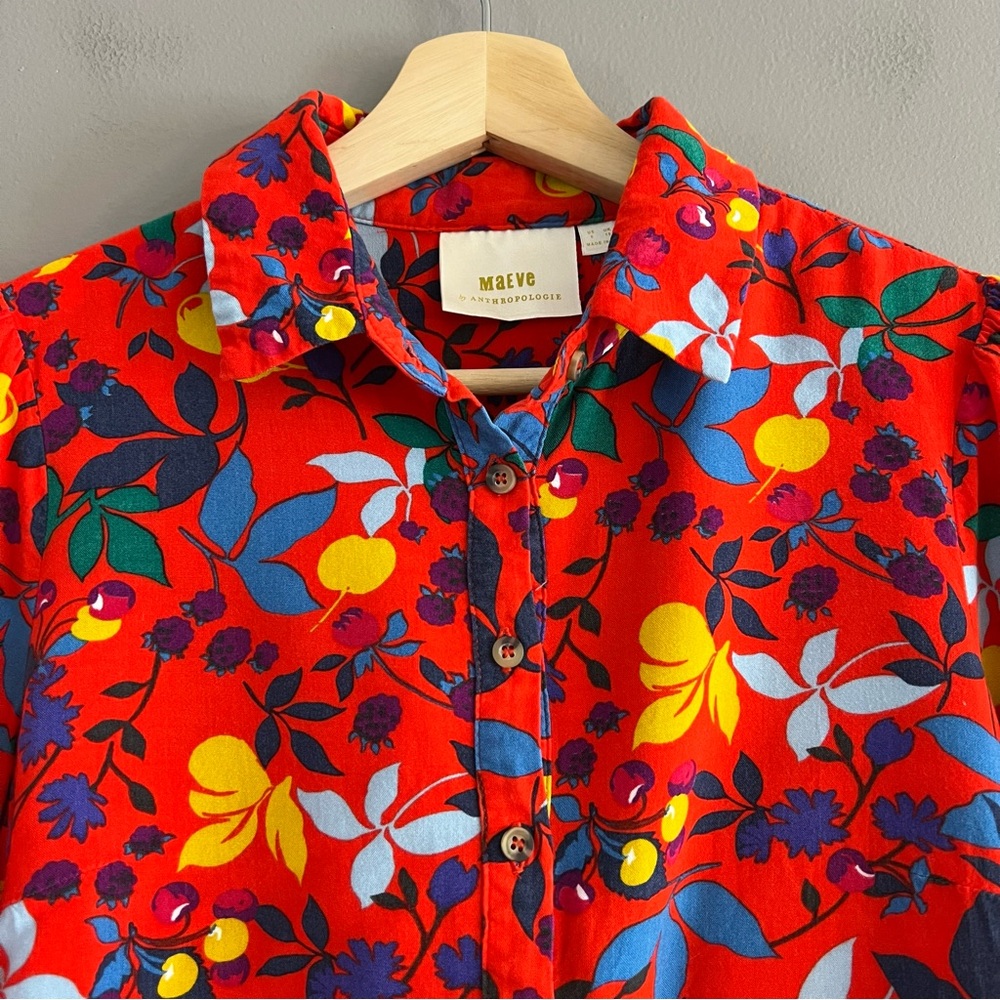 Maeve Red Floral Button-Down Shirt - Picture 4 of 16